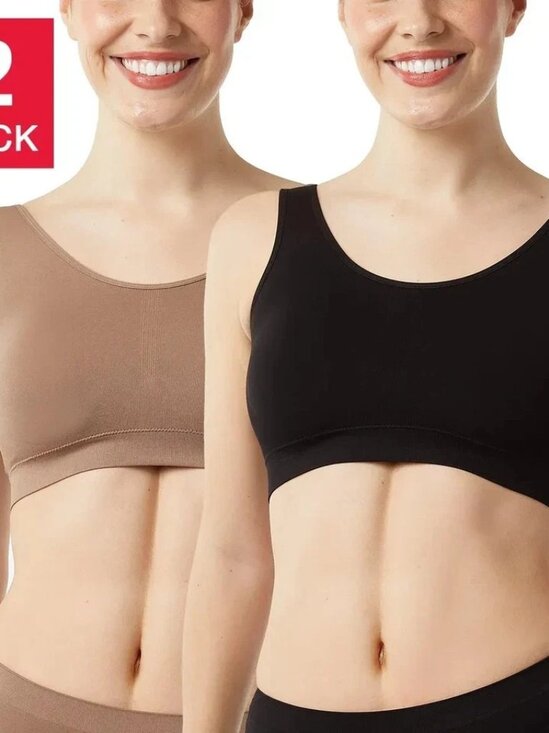 NEW Layer Zero 2 Pk Women's S Seamless Nylon Bra Black & Brown - Picture 1 of 11